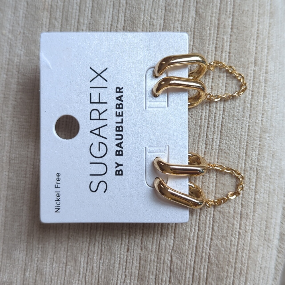 NWT Sugarfix by Baublebar Luxe Link Chain Hoop Gold-Tone Earrings Gold Tone